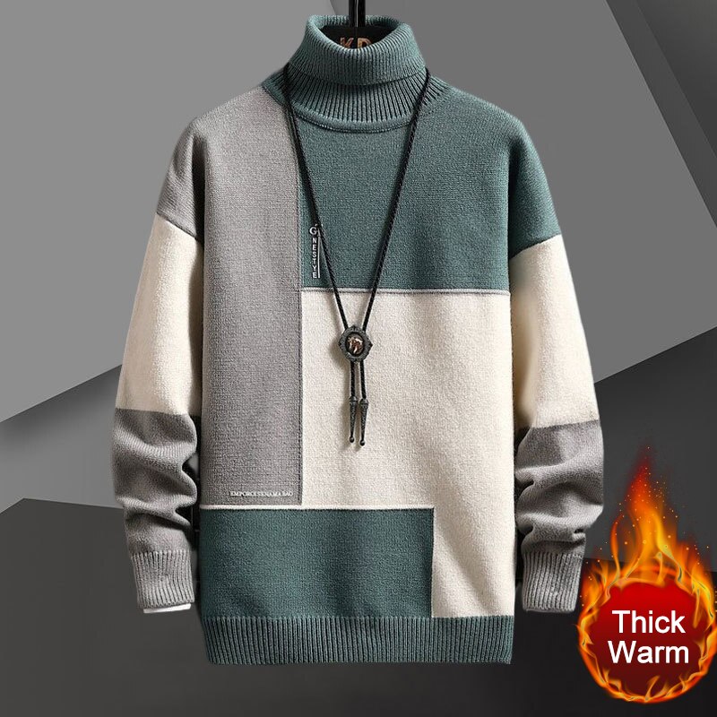 Splicing Contrasting Colors Sweater Men Tops Turtleneck Winter Male Pullovers Comfortable Mens Christmas Sweater Warm Pull Homme